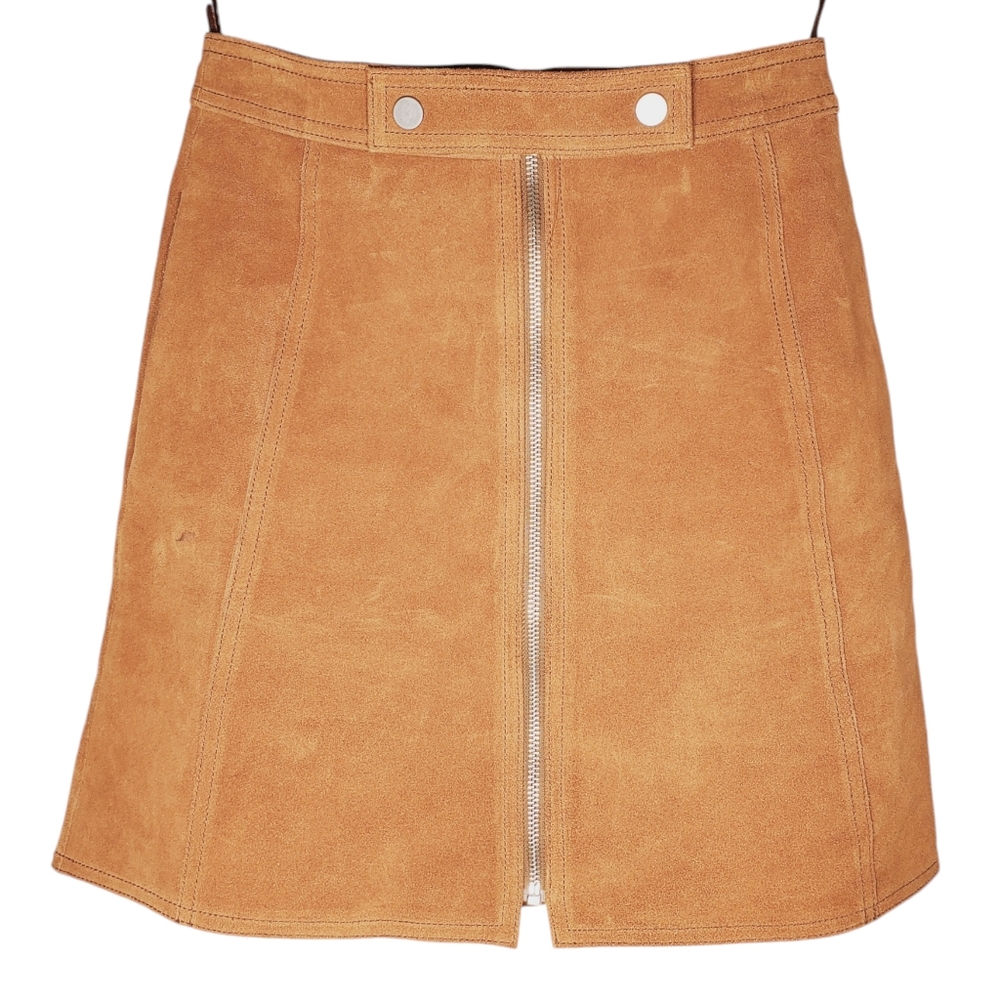 Genuine Suede Mini Skirt Womens XS Waist 26 Retro 70s Hippie Boho Western Tan